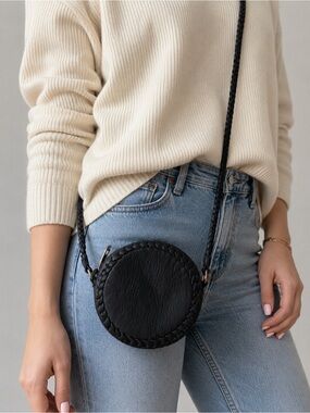 Big Buddha Black Braided Round Crossbody Bag